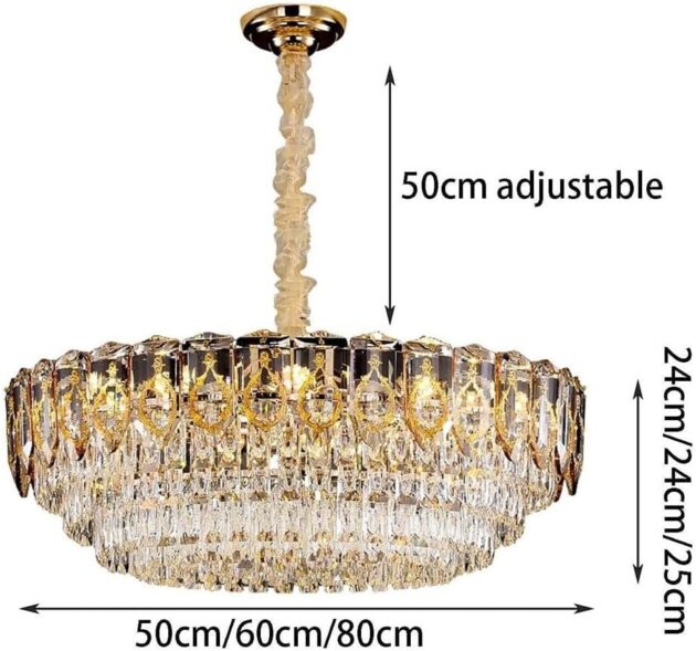 50cm Round LED Crystal Chandelier – Modern Gold Pendant Light - Image 7