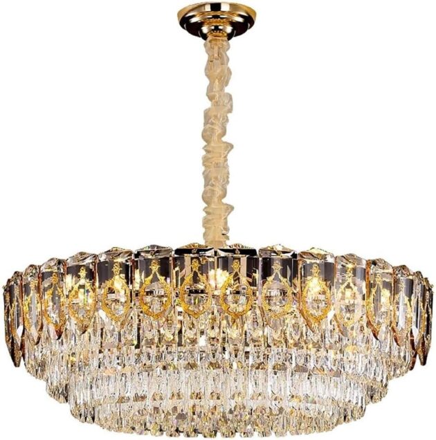 50cm Round LED Crystal Chandelier – Modern Gold Pendant Light