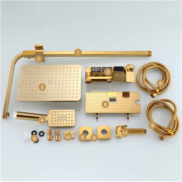 Gold Thermostatic Shower Set – Wall-Mounted Smart Mixer with Square Rainfall Head - Image 2