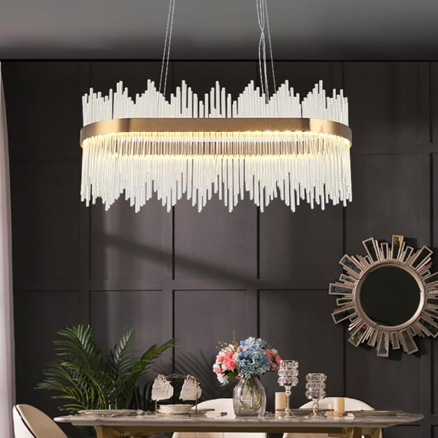 24" Gold LED Crystal Chandelier – Dimmable Modern Ceiling Light