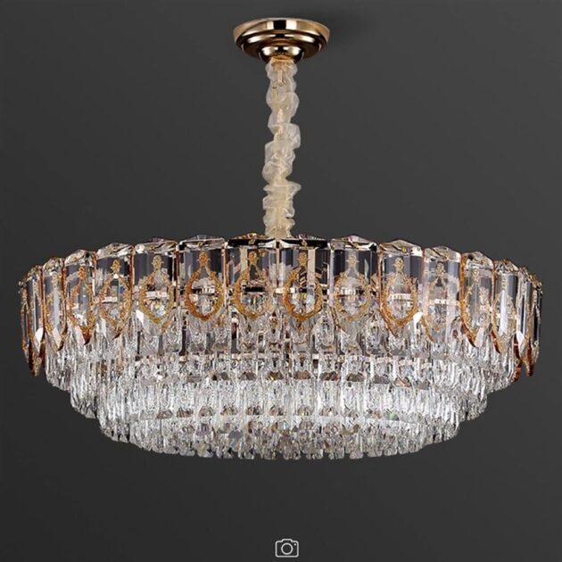 50cm Round LED Crystal Chandelier – Modern Gold Pendant Light - Image 3