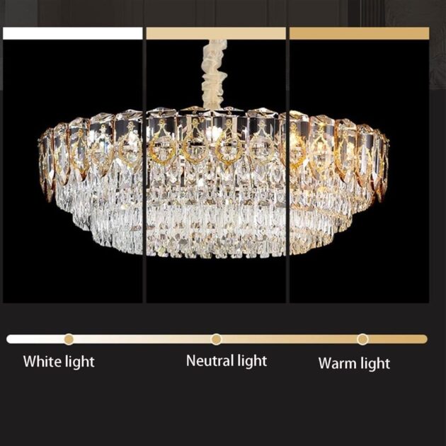 50cm Round LED Crystal Chandelier – Modern Gold Pendant Light - Image 6