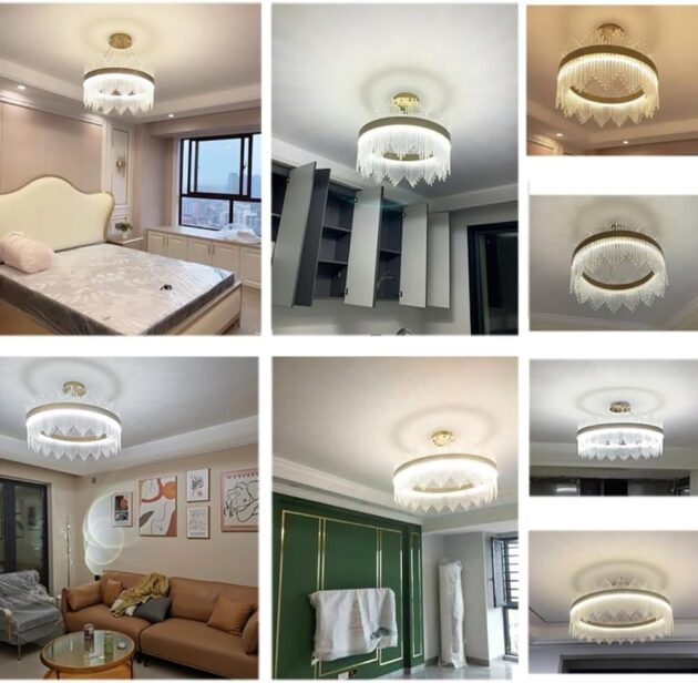 24" Gold LED Crystal Chandelier – Dimmable Modern Ceiling Light - Image 5