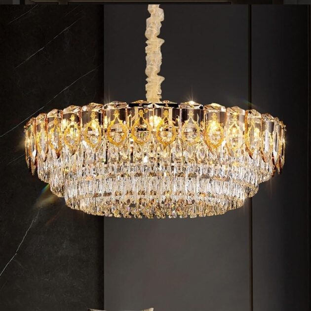 50cm Round LED Crystal Chandelier – Modern Gold Pendant Light - Image 2
