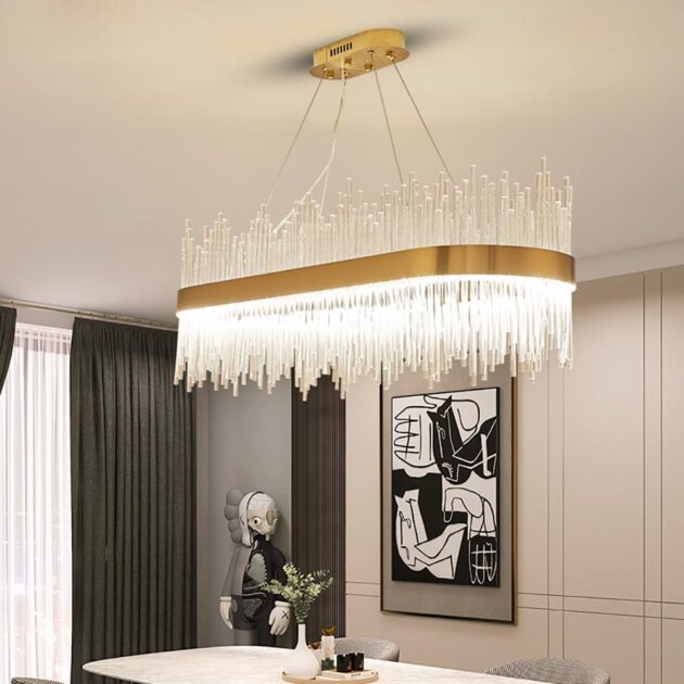 24" Gold LED Crystal Chandelier – Dimmable Modern Ceiling Light - Image 7