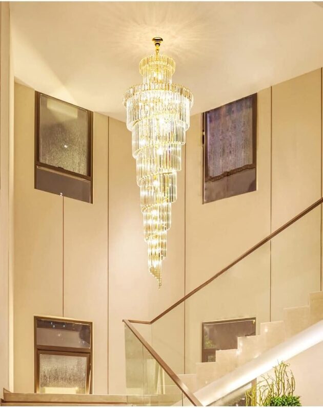 Modern Crystal Staircase Chandelier – Elegant Long Design for High Ceilings - Image 2