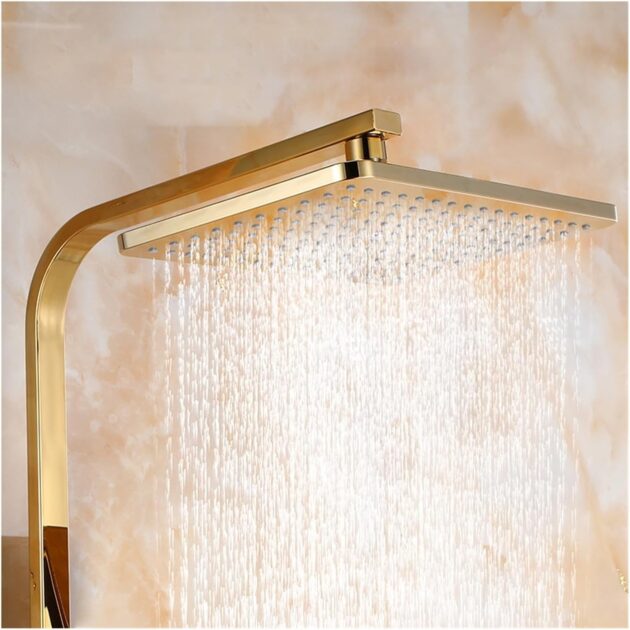 Gold Thermostatic Shower Set – Wall-Mounted Smart Mixer with Square Rainfall Head - Image 4