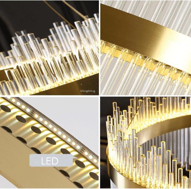 24" Gold LED Crystal Chandelier – Dimmable Modern Ceiling Light - Image 9