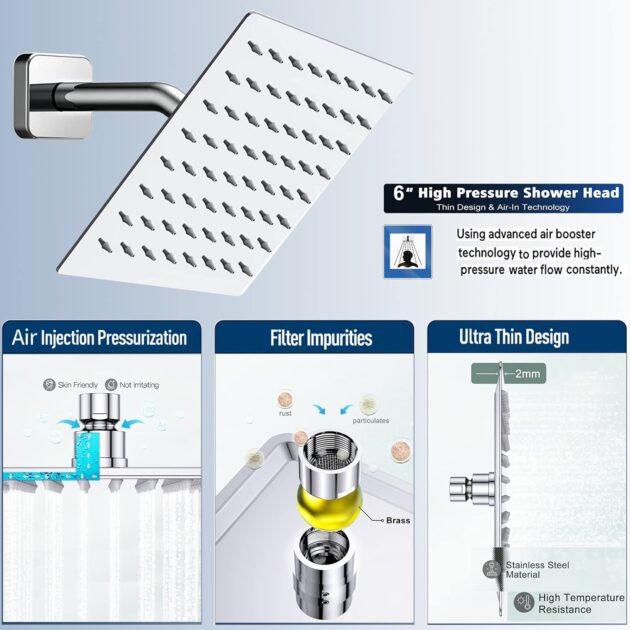 Luxury Rainfall Shower Head with Handheld & 78" Hose | High Pressure Combo with 2 Settings - Image 6