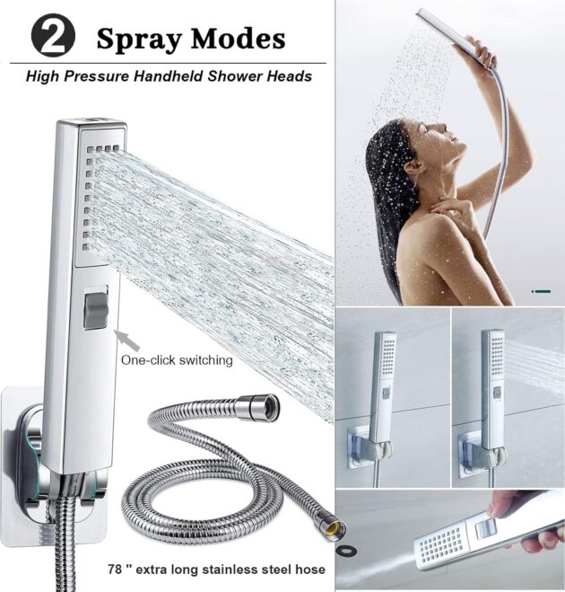 Luxury Rainfall Shower Head with Handheld & 78" Hose | High Pressure Combo with 2 Settings - Image 7
