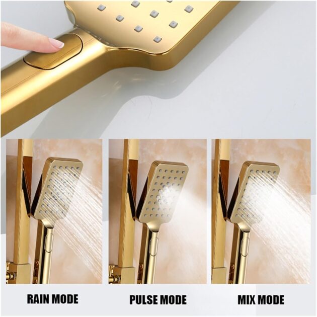 Gold Thermostatic Shower Set – Wall-Mounted Smart Mixer with Square Rainfall Head - Image 6