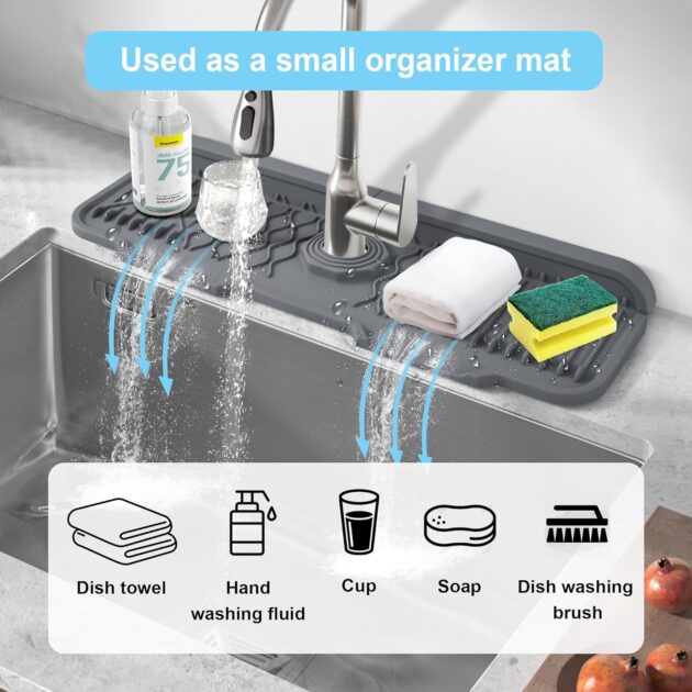 Silicone Sink Faucet Mat with Drainage Slope | Anti-Slip Drip Catcher Tray & Splash Guard - Image 8