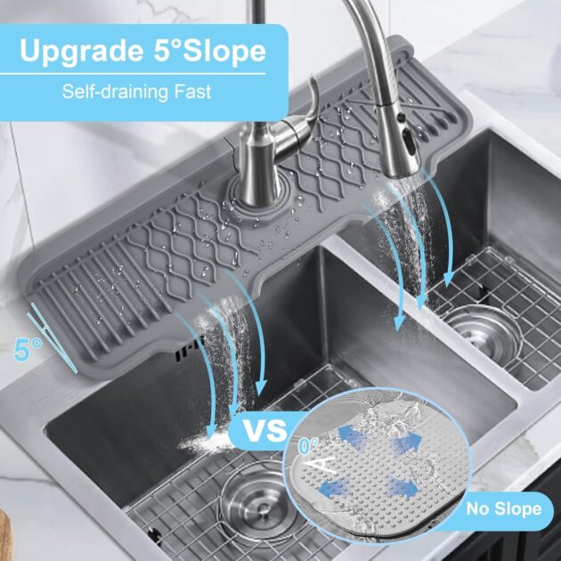Silicone Sink Faucet Mat with Drainage Slope | Anti-Slip Drip Catcher Tray & Splash Guard - Image 10