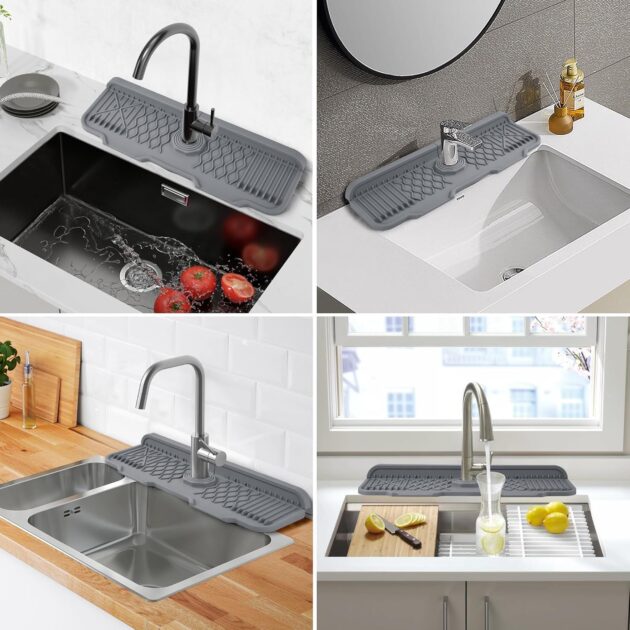Silicone Sink Faucet Mat with Drainage Slope | Anti-Slip Drip Catcher Tray & Splash Guard - Image 5