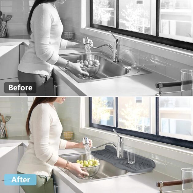 Silicone Sink Faucet Mat with Drainage Slope | Anti-Slip Drip Catcher Tray & Splash Guard - Image 6