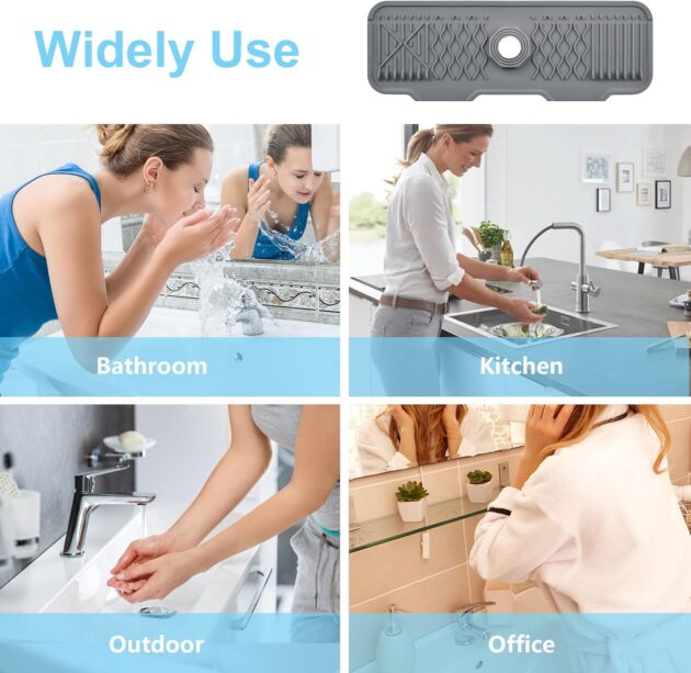 Silicone Sink Faucet Mat with Drainage Slope | Anti-Slip Drip Catcher Tray & Splash Guard - Image 7