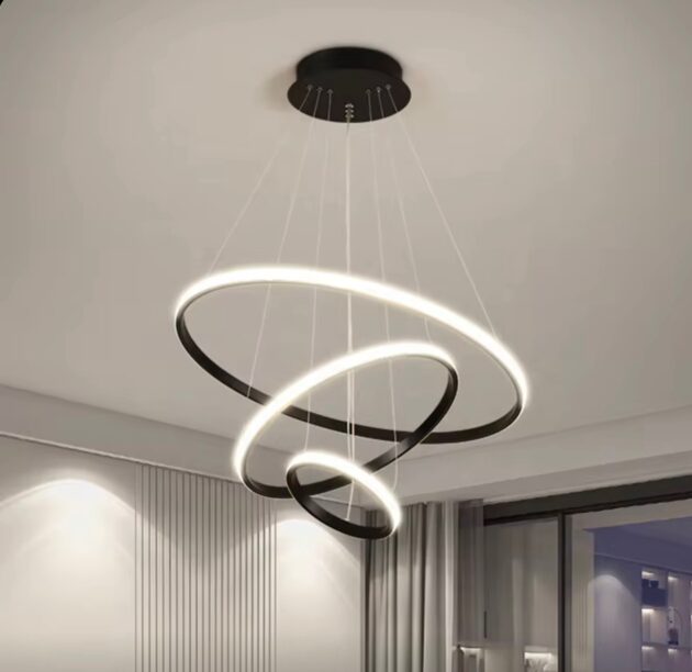 Modern Chandelier Ring led Ceiling Round Black Chandelier Three-Color dimming can be Multi-Brightness dimmable Chandelier for attic Living Room Dining Room Kitchen Interior Lighting,Black